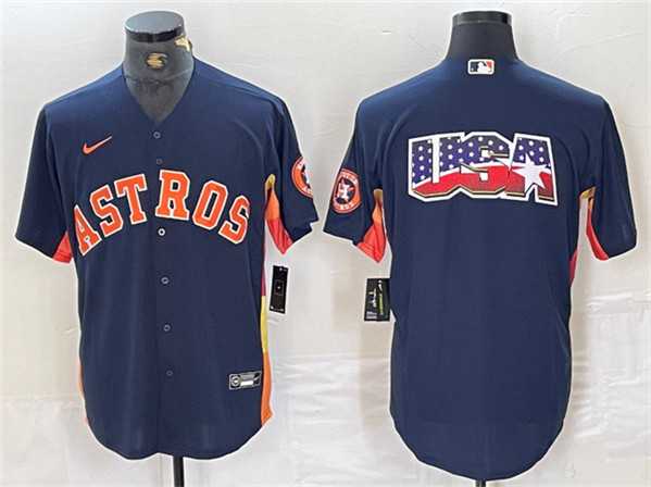 Men%27s Houston Astros Navy Team Big Logo With Patch Cool Base Stitched Baseball Jersey